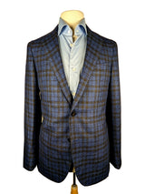Benjamin Reda Sport Coat Dark Blue Check 2-button Soft Shoulder Wool