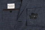 Bella Spalla Sport Coat: Dark blue plaid 2-button pure wool Delfino