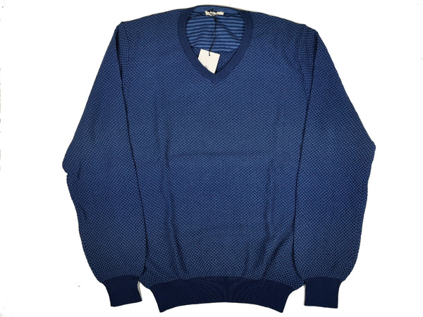LBM 1911 Sweater Medium/50, Blue Waffle weave V-neck Pure cotton