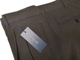 Luigi Bianchi Lubiam Trousers 38 Dark Brown Pleated front Full Leg Wool Twill
