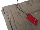 Luigi Bianchi Trousers 34 Light Brown Micro Check Pleated front Full Leg Wool