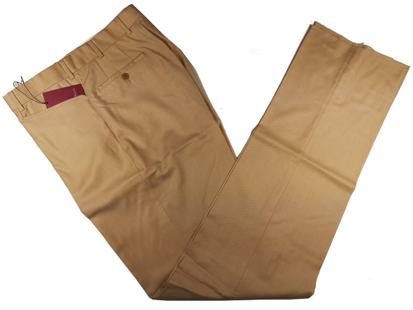 Luigi Bianchi Trousers 36 Yellowish Tan Flat front Full Leg Wool