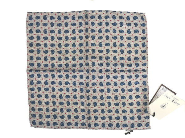 LBM 1911 Pocket Square Cement Grey with Blue Paisleys Silk Blend