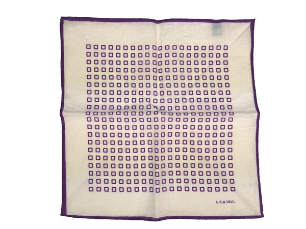 LBM 1911 Pocket Square White with Violet Squares Linen/Ramie
