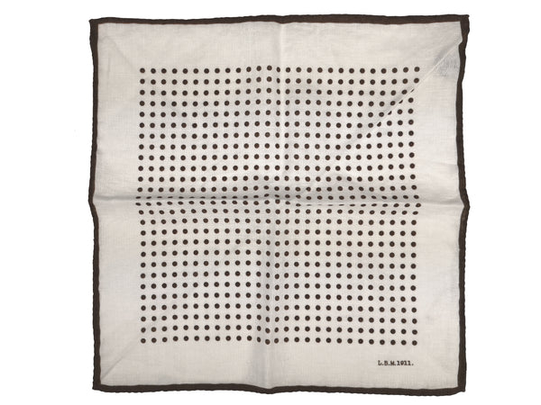 LBM 1911 Pocket Square White with Brown Dots Linen/Ramie