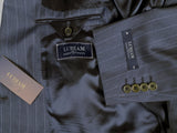 Luigi Bianchi LUBIAM Suit 42L Dark blue pinstripes Double breasted Pure wool
