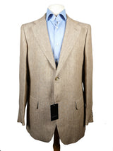 Luigi Bianchi Suit 43/44R Tan Herringbone 2-Button Heavy Linen