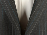 Luigi Bianchi Suit 40R Charcoal White/Blue Striped 3-Button 140's Wool