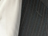Luigi Bianchi Suit 40R Charcoal White/Blue Striped 3-Button 140's Wool