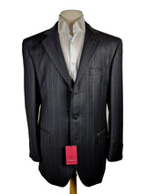Luigi Bianchi Suit 40R Charcoal Blue Stripes 3-Button Wool Zegna