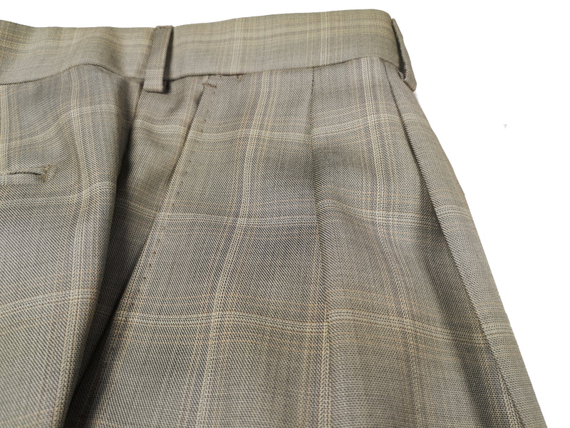 Luigi Bianchi Suit 42R Light Taupe Grey Windowpane Plaid 3-button 110's Wool
