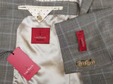 Luigi Bianchi Suit 42R Taupe Grey Sharkskin Sky Windowpane Plaid 3-button Wool