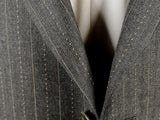 Luigi Bianchi Lubiam Suit 42R Mid Grey Fancy Tan Striped 3-button 120's Wool