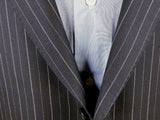 Luigi Bianchi Suit 44R Navy White/Blue Striped 3-button Wool