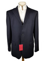 Luigi Bianchi Suit 43/44R Navy with White stripes 3-Button Wool VBC