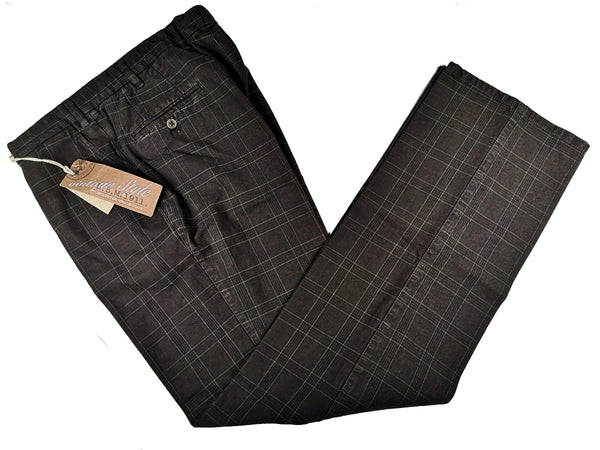 LBM 1911 Trousers 35/36 Dark Brown Plaid Flat front Full Leg Cotton blend