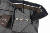 FINAL SALE PT01 Trousers: 38, Mid Grey with Brown trim, flat front, Pure wool