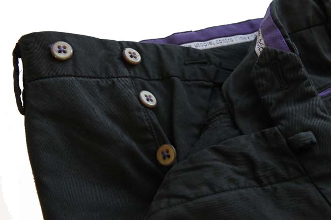PT01 Trousers: 36, Black with purple trim, flat front, cotton/elastane