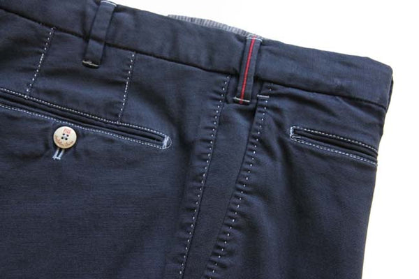 PT01 Trousers: 32, Navy blue, flat front, cotton/elastane
