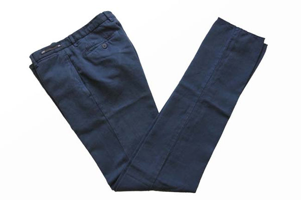 PT01 Trousers: 30, Solid navy blue, flat front, cotton/linen