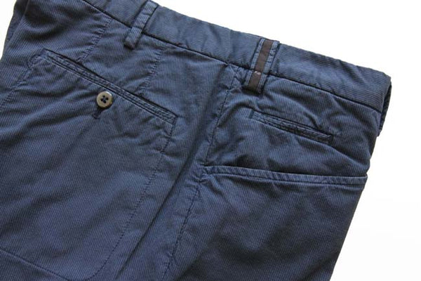 PT01 Trousers: 35/36, Navy blue micro stripe, flat front, cotton/elastane