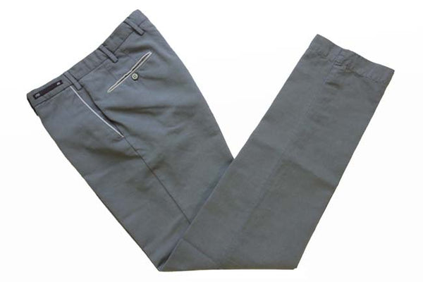 PT01 Trousers: 32, Grey with cream trim, flat front, cotton/linen
