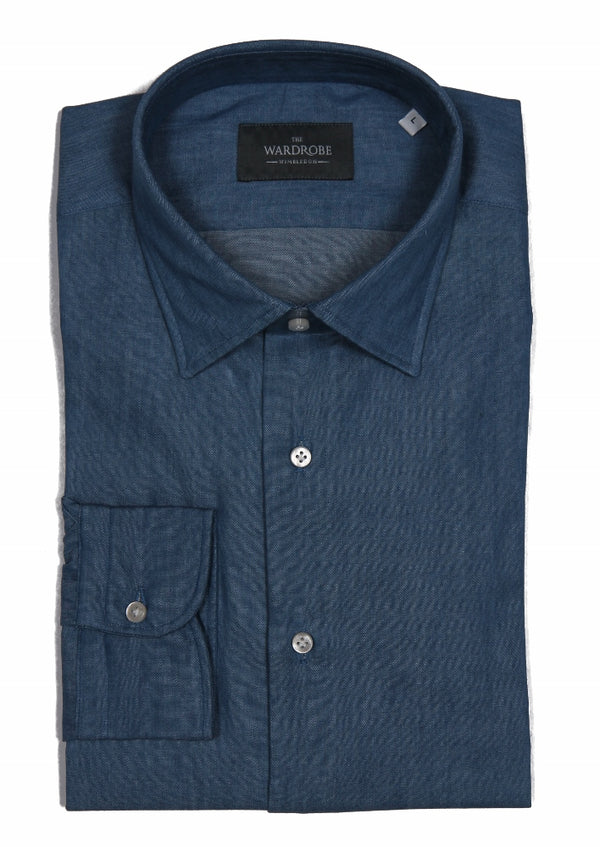 The Wardrobe Shirt Blue Denim point collar Pure cotton - Cordone 1956