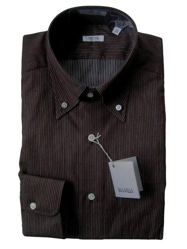 Barba Shirt: 16 Dark brown white chalk stripes, button down collar, pure cotton