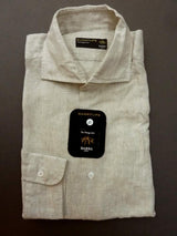 Barba Dandylife Shirt: Oatmeal beige, Spread collar, garment washed/dyed linen