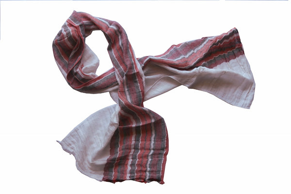 Battisti Scarf: Red, dark taupe and vanilla stripes Vintage cotton/linen