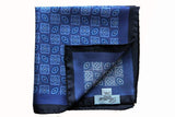 Battisti Pocket Square Blue with navy border blue/white pattern, pure silk