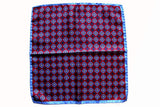 Battisti Pocket Square Red with sky/navy geometric pattern pure silkl