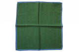 Battisti Pocket Square Grass green with pale blue trim, pure wool