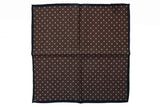 Battisti Pocket Square: Brown with white polkadot & navy trim, pure wool
