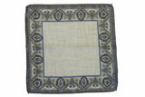 Battisti Pocket Square Grey with blue framed pattern, pure wool