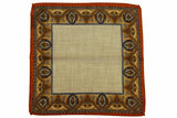 Battisti Pocket Square Strong orange with blue framed pattern, pure wool