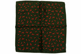 Battisti Pocket Square: Hunter green with red pepper, pure silk