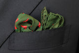 Battisti Pocket Square: Hunter green with red pepper, pure silk