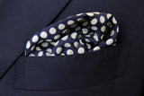 Battisti Pocket Square Plum with cream dot on navy pure silk
