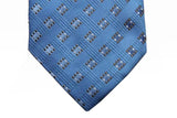 Battisti Tie Light blue with tan & white geometric pattern, hidden pocket, pure silk
