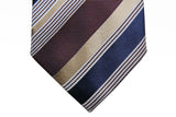 Battisti Tie Brown with navy & gold stripes, hidden pocket, pure silk