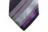 Battisti Tie Purple with navy & cloud stripes, hidden pocket, pure silk