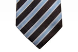 Battisti Tie Sky blue & brown stripes, hidden pocket, pure silk