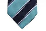Battisti Tie Aqua & navy stripes, hidden pocket, pure silk