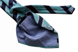 Battisti Tie Aqua & navy stripes, hidden pocket, pure silk