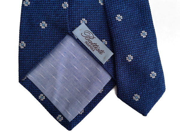 Battisti Tie: Bright navy blue florets, hidden pocket, pure silk
