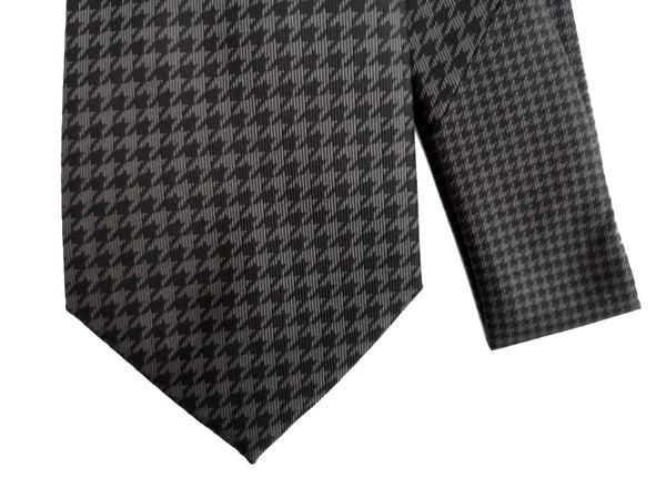 Battisti Tie: Black grey houndstooth check, hidden pocket, pure silk