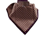 Battisti Tie: Dark charcoal brown with purple flowers, 1-button & pocket, pure silk