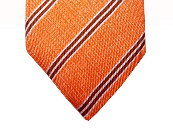 Battisti Tie: Orange melange with brown/white stripes, pure silk