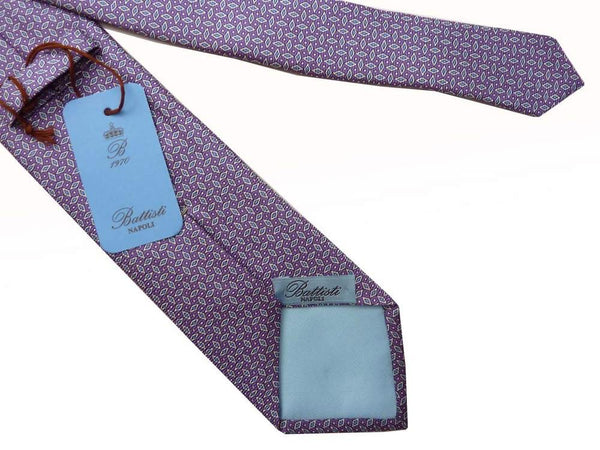 Battisti Tie: Light purple with sky/white pattern, pure silk